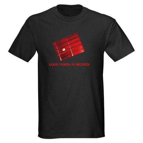Black T-Shirt with Liquid Fusion (letters) plus red guitar neck